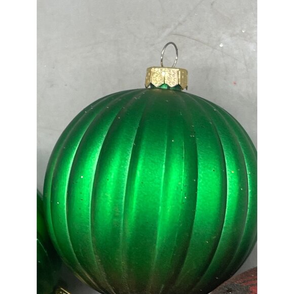 set of 6 Christmas ornament bulbs green red plaid shine graphic assorted READ - Picture 3 of 4